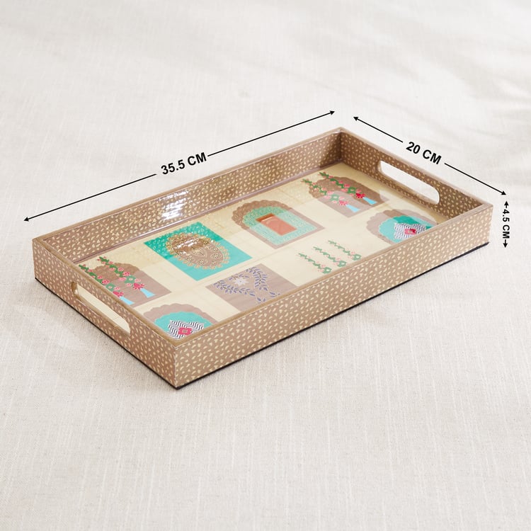 Corsica Hues Wooden Printed Serving Tray - 35.5x20x4.5cm