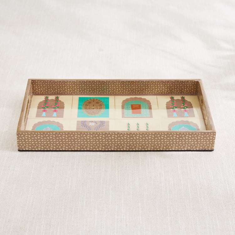 Corsica Hues Wooden Printed Serving Tray - 35.5x20x4.5cm