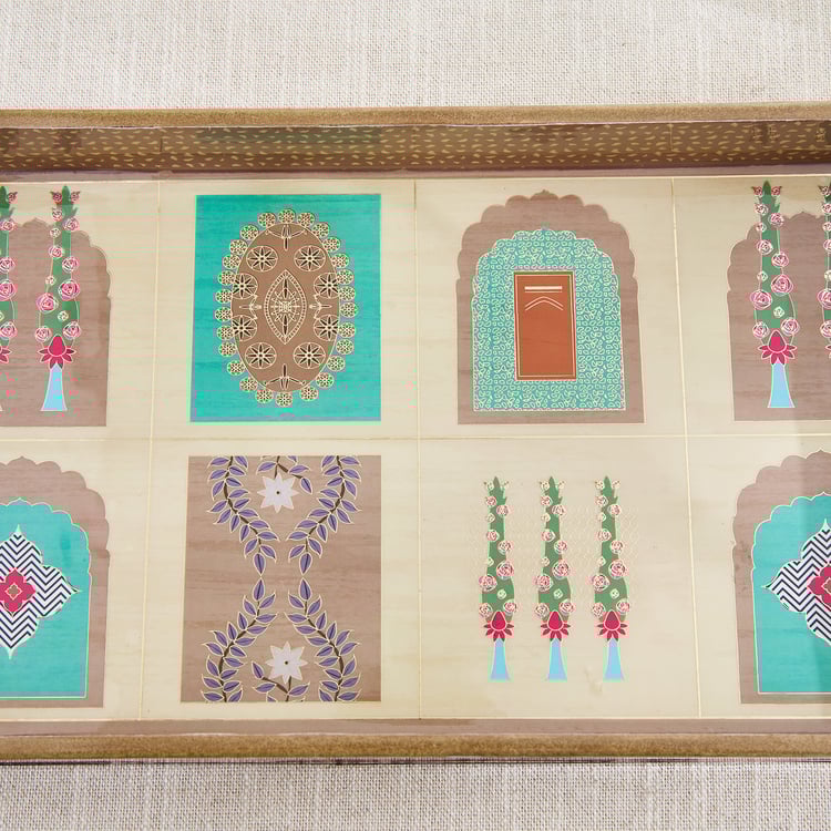 Corsica Hues Wooden Printed Serving Tray - 35.5x20x4.5cm