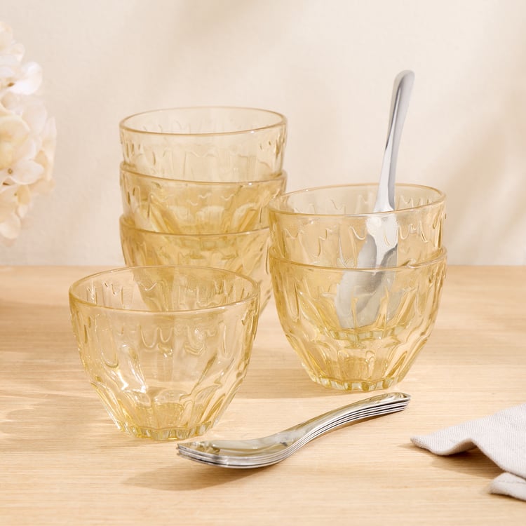 Corsica Pride Set of 6 Glass Dessert Bowls with Spoons - 210ml