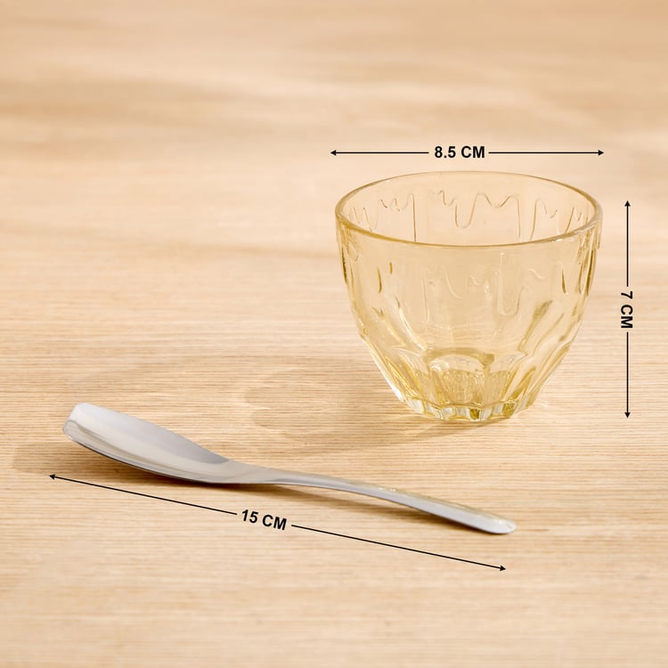 Corsica Pride Set of 6 Glass Dessert Bowls with Spoons - 210ml