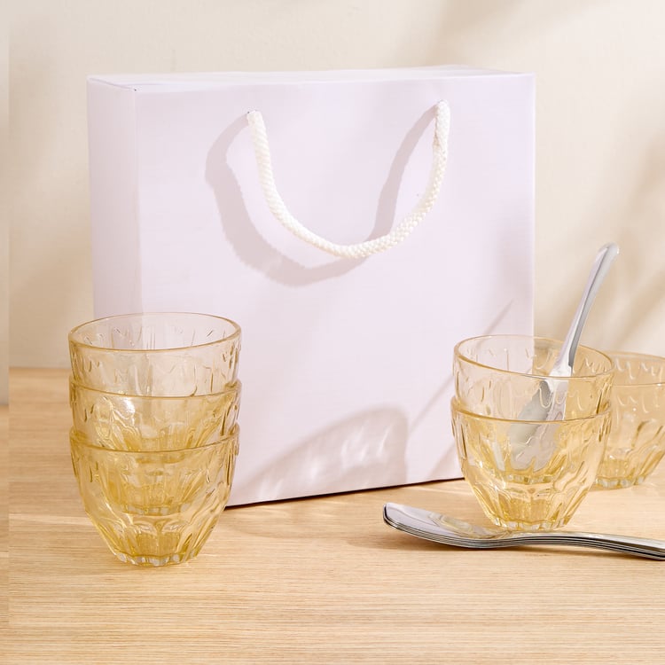 Corsica Pride Set of 6 Glass Dessert Bowls with Spoons - 210ml