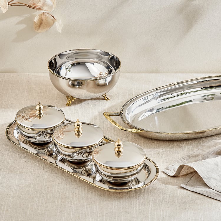 Serveware Bulk Majestic Set of 3 Steel Bowls with Tray