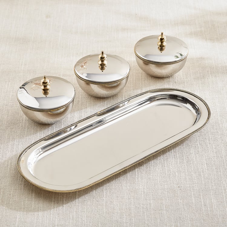 Serveware Bulk Majestic Set of 3 Steel Bowls with Tray