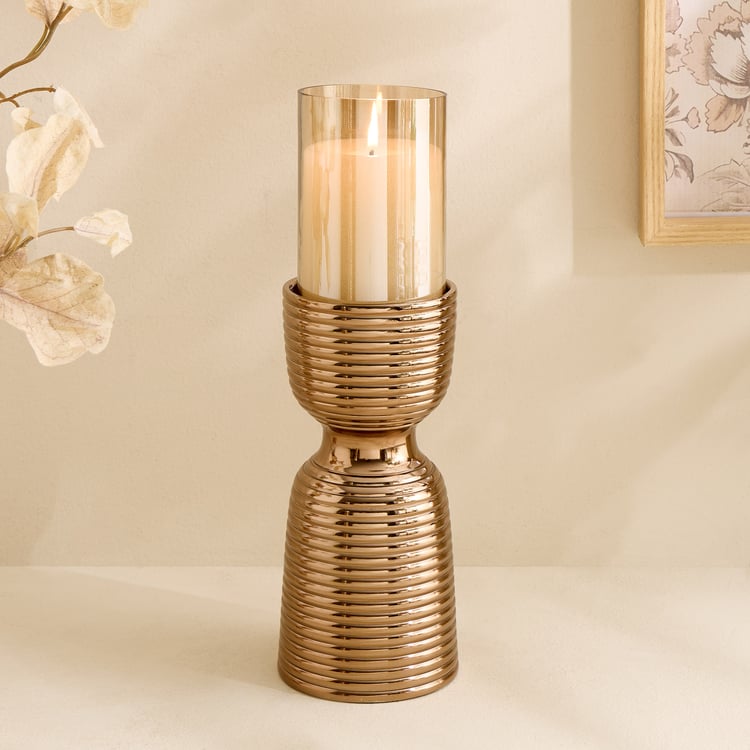 Monalisa Metal Ribbed Pillar Candle Holder - Large