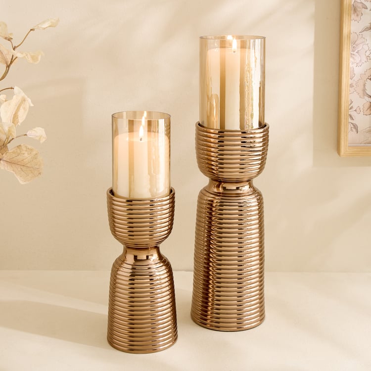Monalisa Metal Ribbed Pillar Candle Holder - Large