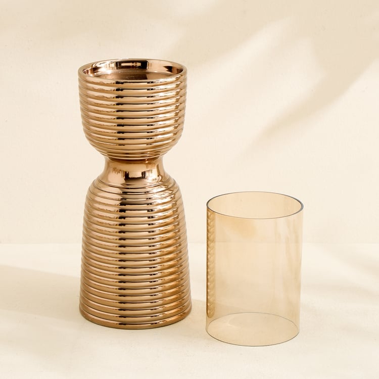Monalisa Metal Ribbed Pillar Candle Holder - Large