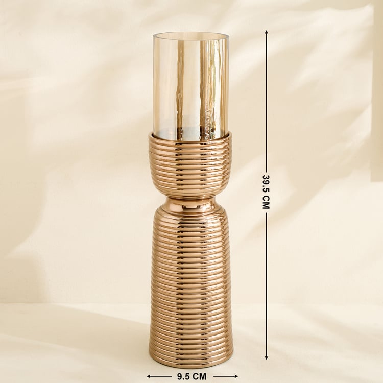 Monalisa Metal Ribbed Pillar Candle Holder - Large