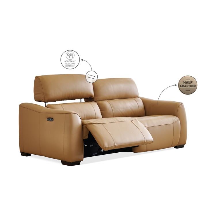 Avelino Half Leather 3-Seater Zero Gravity Electric Recliner - Brown