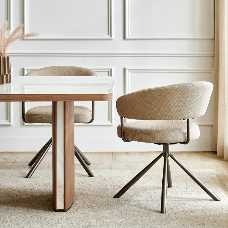 Ivy Set of 2 Fabric Swivel Dining Chairs - Beige