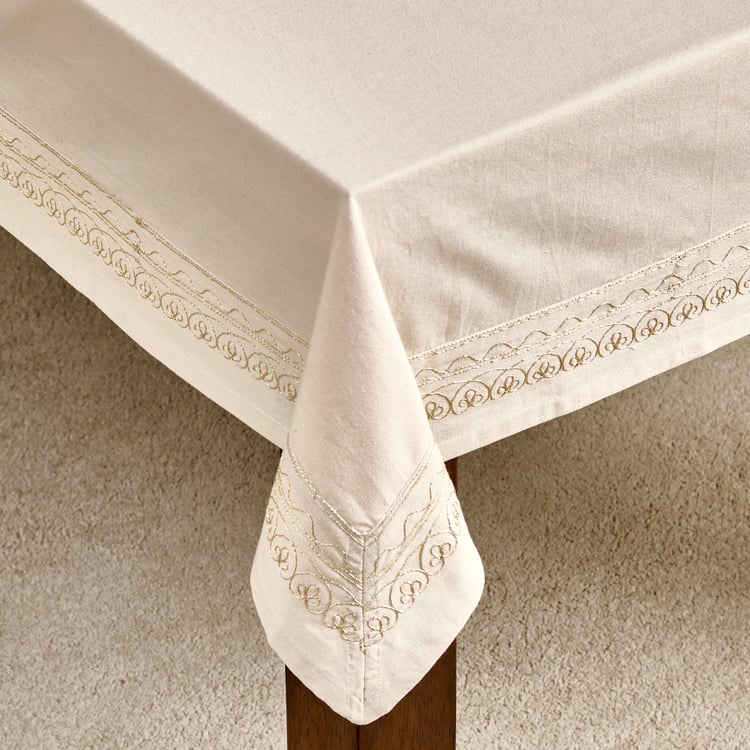 Glimmer Embro Cotton Embroidered 6-Seater Table Cloth - 200x150cm