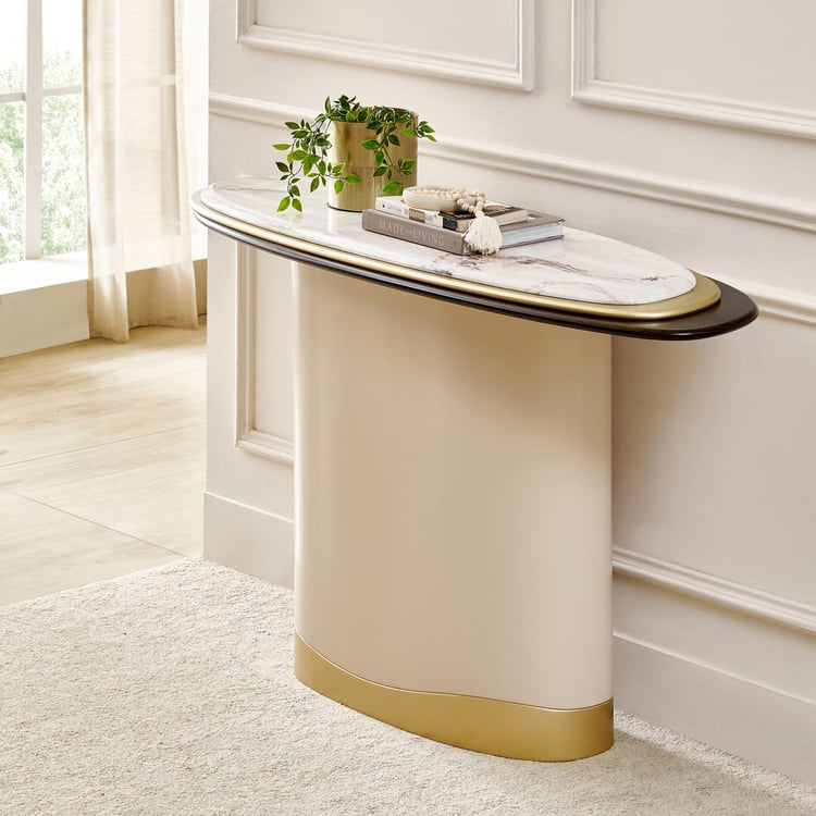 Monalisa Faux Marble Top Console Table - Brown