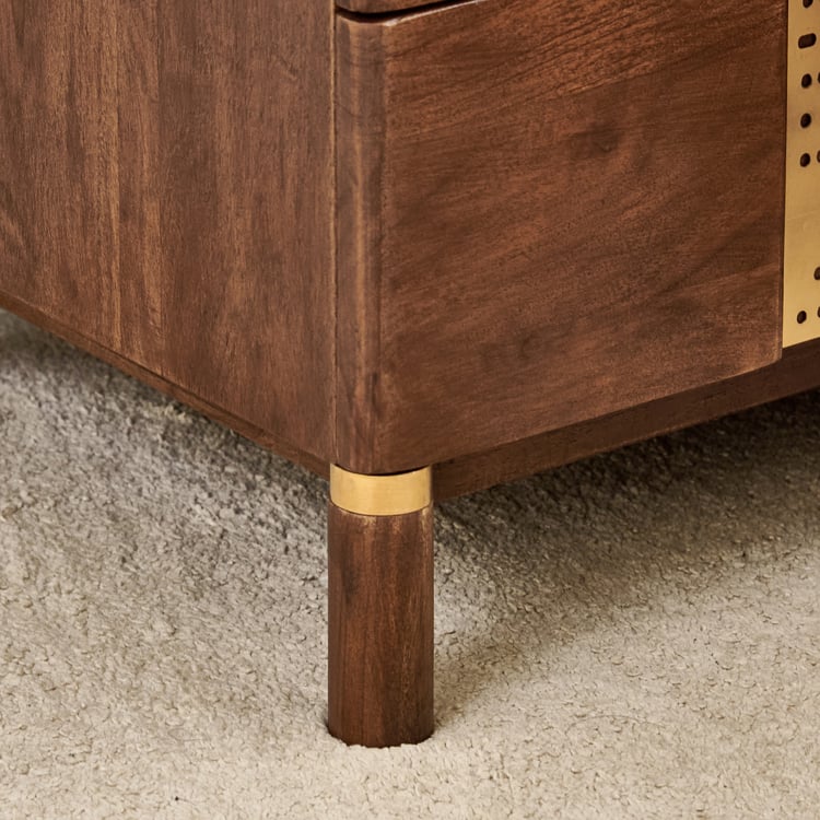 Nuqta Italian Marble Top Bedside Table with Drawers - Walnut