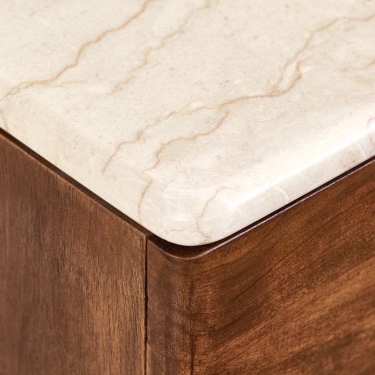 Nuqta Italian Marble Top Bedside Table with Drawers - Walnut