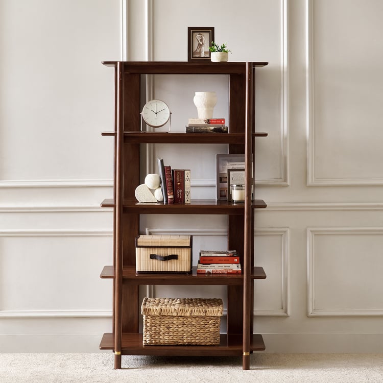 Nuqta Acacia Wood 4-Tier Open Book Shelf - Walnut