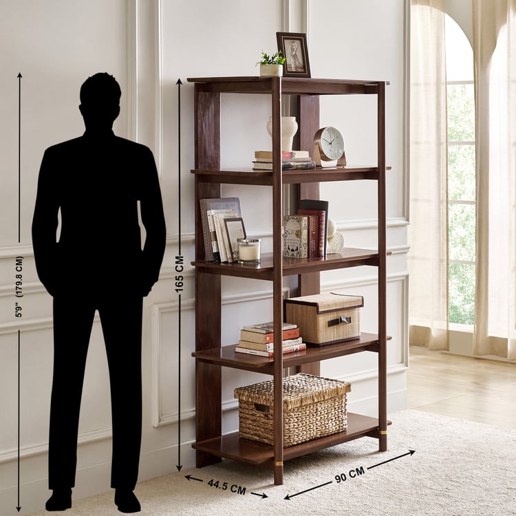 Nuqta Acacia Wood 4-Tier Open Book Shelf - Walnut