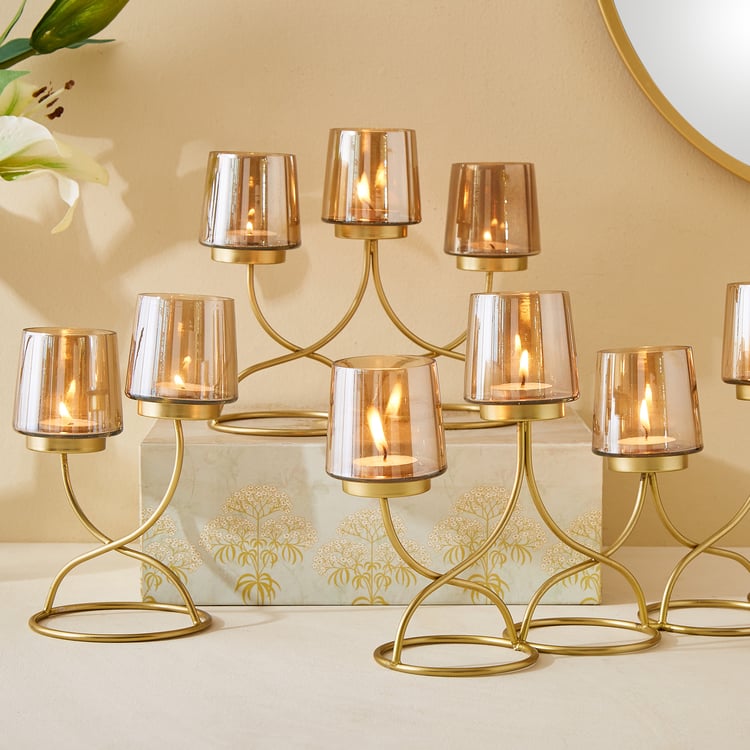 Leon Aurum Glass and Metal Multi T-Light Holder