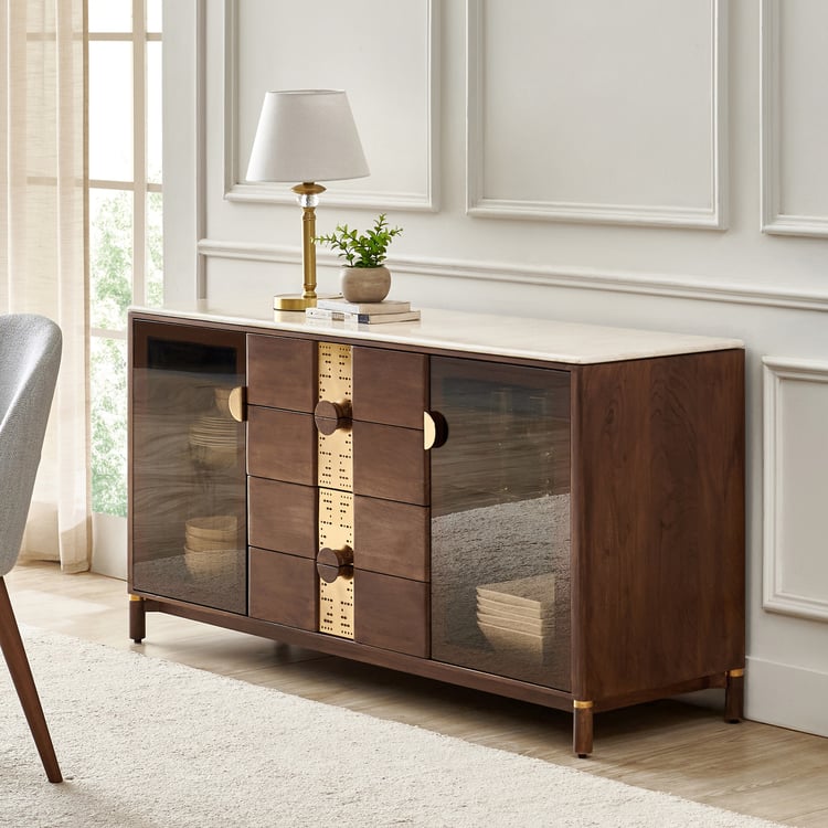 Nuqta Marble Top Sideboard - Walnut