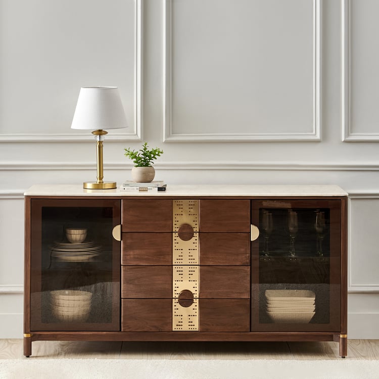 Nuqta Marble Top Sideboard - Walnut