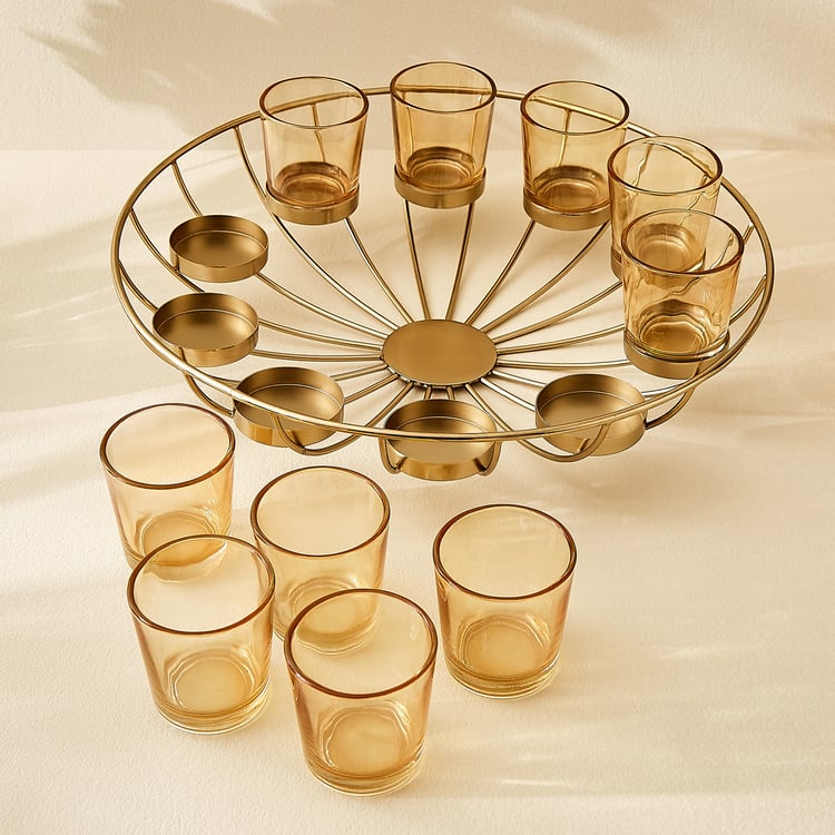 Salsa Rylee Lotus Set of 10 Glass Votive with Metal T-Light Holder