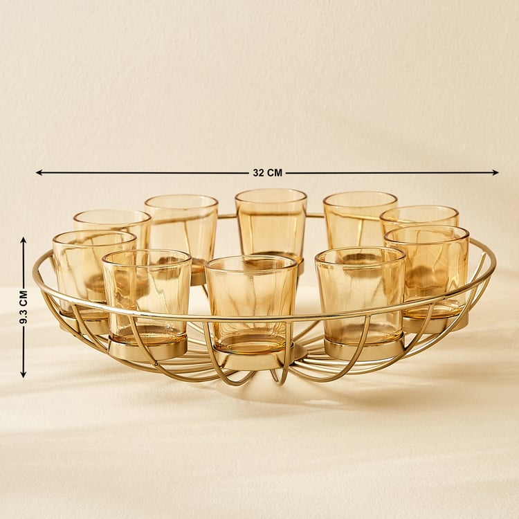 Salsa Rylee Lotus Set of 10 Glass Votive with Metal T-Light Holder