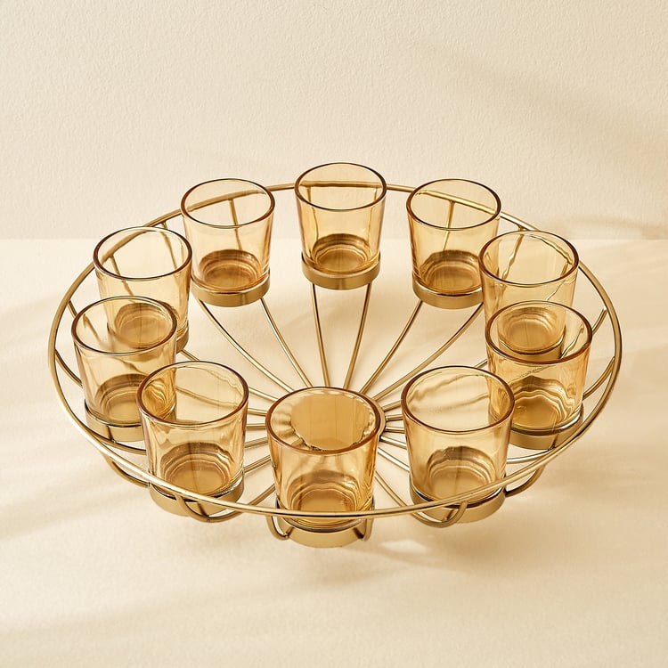 Salsa Rylee Lotus Set of 10 Glass Votive with Metal T-Light Holder