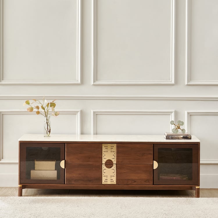 Nuqta Marble Top TV Unit - Walnut