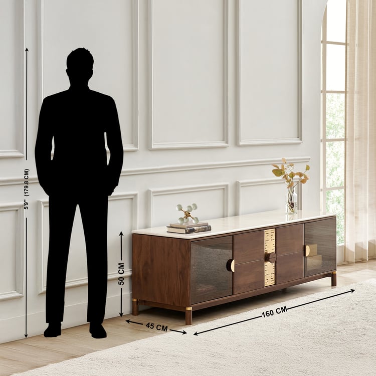Nuqta Marble Top TV Unit - Walnut