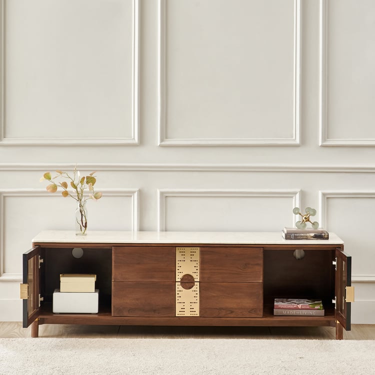 Nuqta Marble Top TV Unit - Walnut