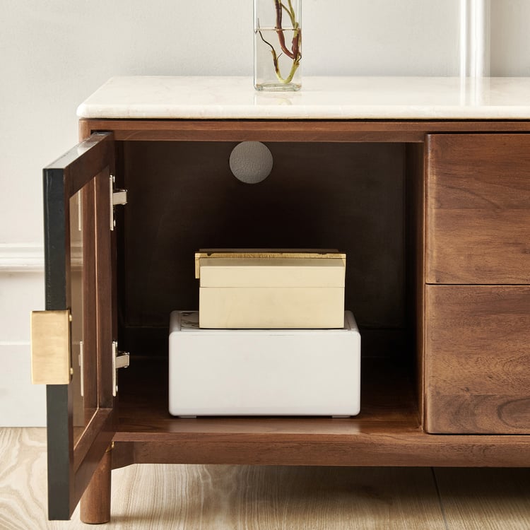 Nuqta Marble Top TV Unit - Walnut