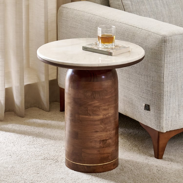 Nuqta Marble Top End Table - Walnut