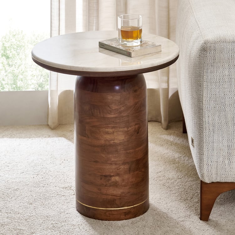Nuqta Marble Top End Table - Walnut