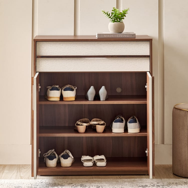 Shoji 18 Pair Shoe Cabinet with Drawer - Brown