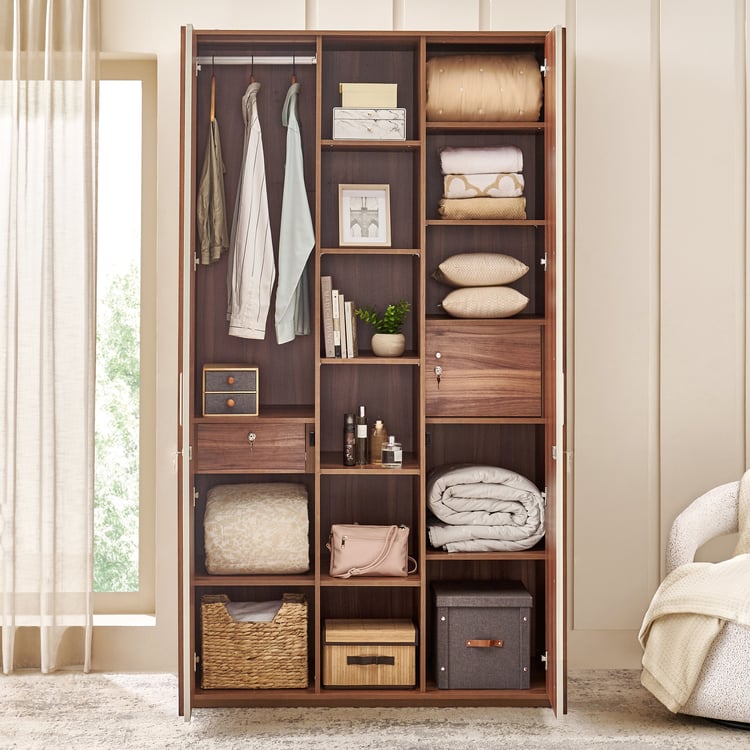 Shoji 2-Door Wardrobe with Curio - Brown