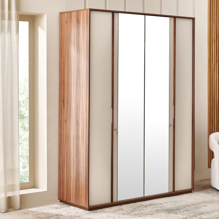 Shoji 4-Door Wardrobe with Mirrors - Brown