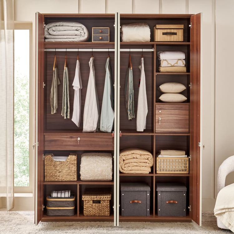 Shoji 4-Door Wardrobe with Mirrors - Brown