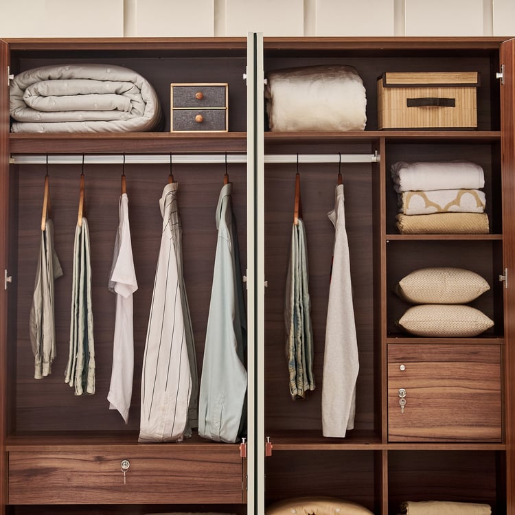 Shoji 4-Door Wardrobe with Mirrors - Brown