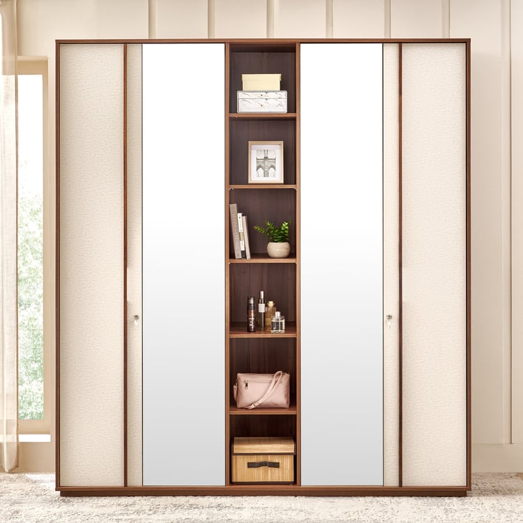 Shoji 4-Door Wardrobe with Curio and Mirrors - Brown
