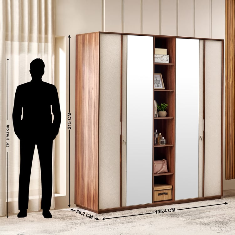 Shoji 4-Door Wardrobe with Curio and Mirrors - Brown