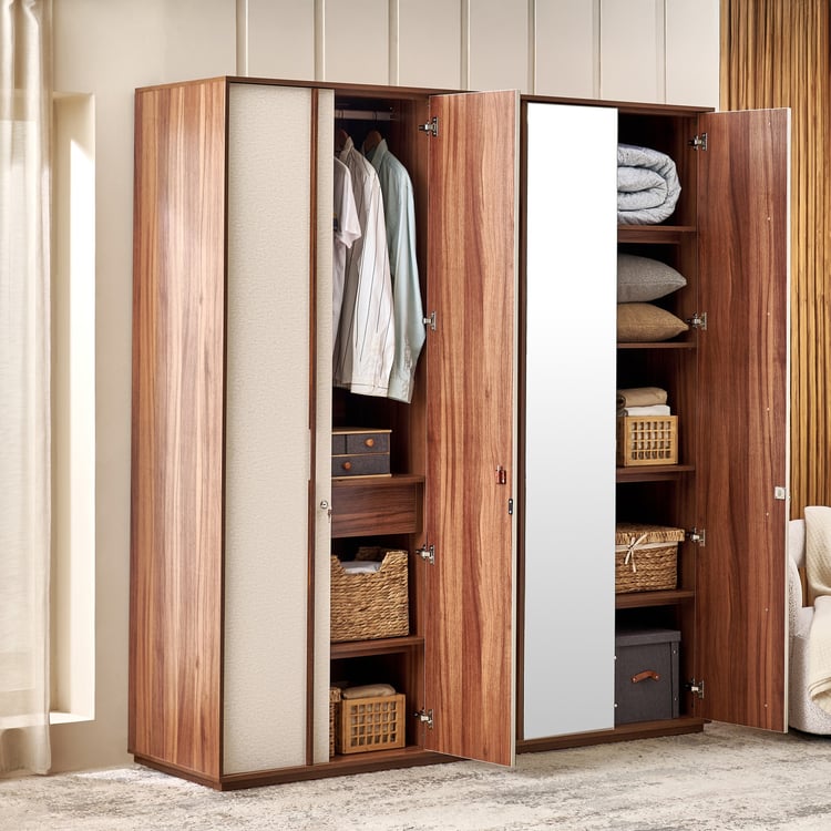 Shoji 4-Door Wardrobe with Curio and Mirrors - Brown