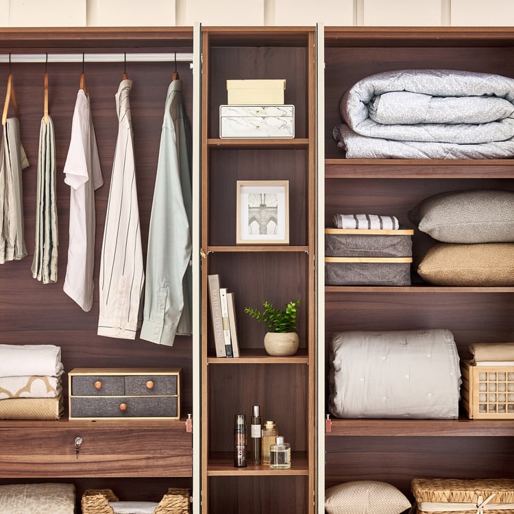 Shoji 4-Door Wardrobe with Curio and Mirrors - Brown