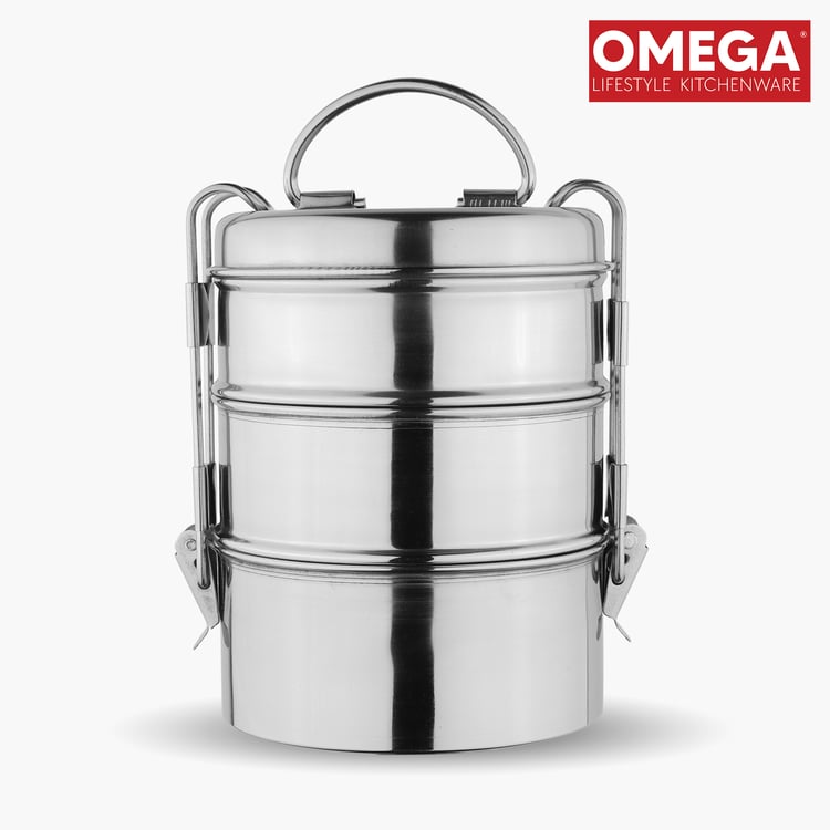 OMEGA Stainless Steel 3-Tier Lunch Box with Clip Lock