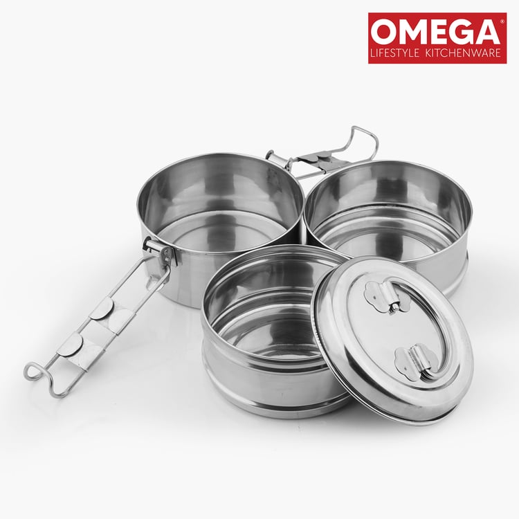 OMEGA Stainless Steel 3-Tier Lunch Box with Clip Lock
