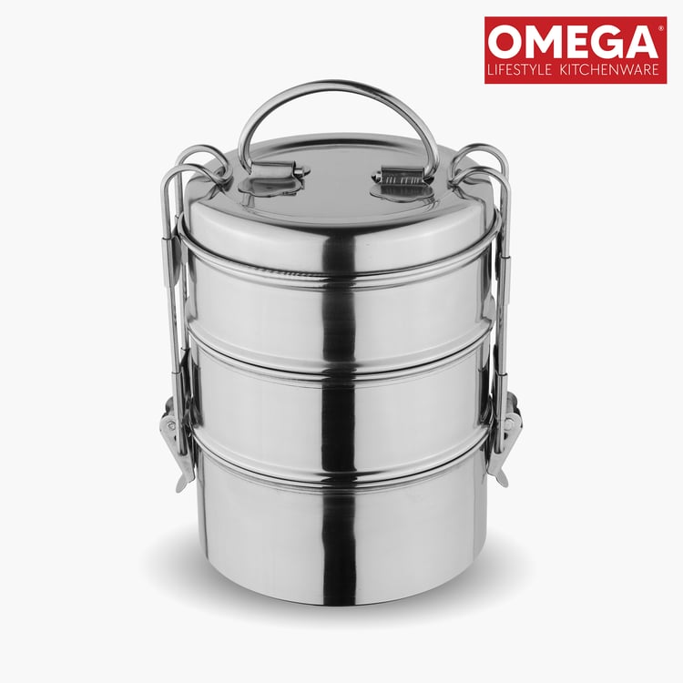 OMEGA Stainless Steel 3-Tier Lunch Box with Clip Lock