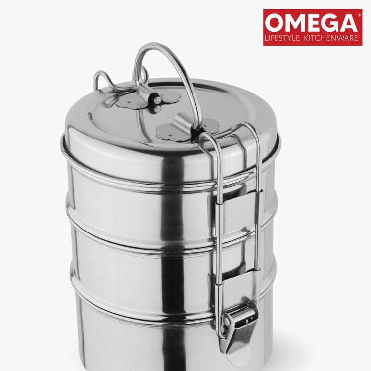 OMEGA Stainless Steel 3-Tier Lunch Box with Clip Lock