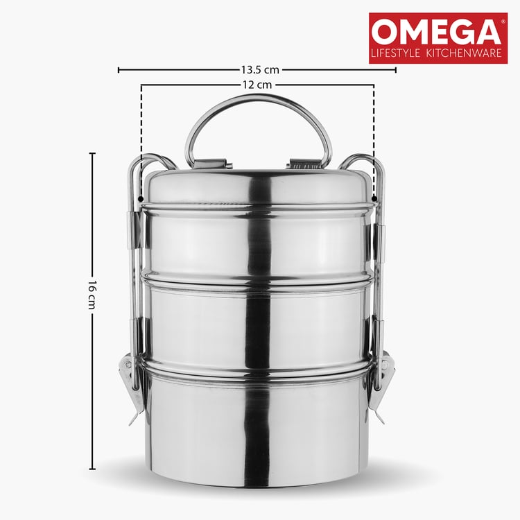 OMEGA Stainless Steel 3-Tier Lunch Box with Clip Lock