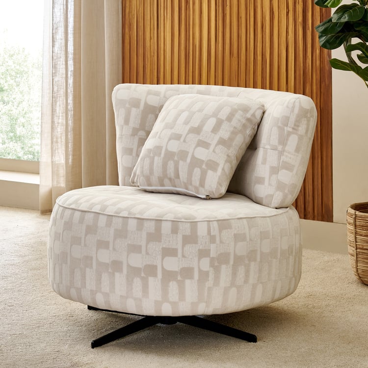 Evon Fabric Swivel Accent Chair with Cushion - Beige