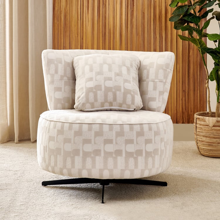 Evon Fabric Swivel Accent Chair with Cushion - Beige
