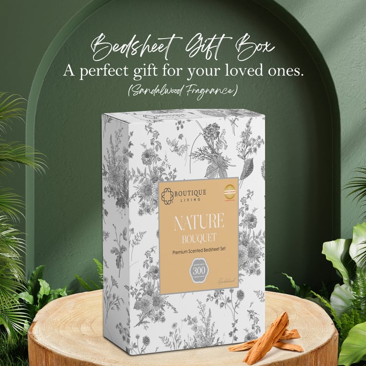 BOUTIQUE LIVING Nature Bouquet Cotton 300TC Floral Print 3Pcs Super King Bedsheet Set