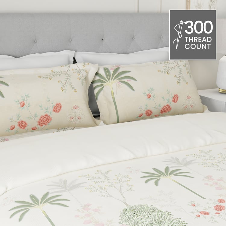 BOUTIQUE LIVING Gardenia Augusta Cotton 300TC Floral Print 3Pcs Super King Bedsheet Set